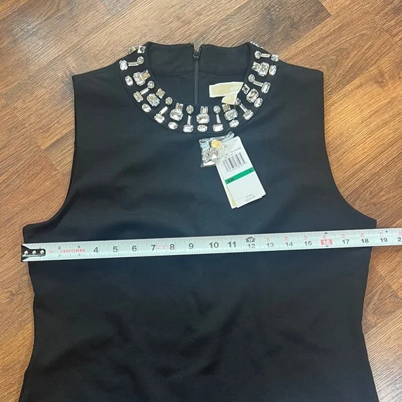 NWT - Michael Kors - Chic Black Sleeveless Dress with Jewel Accents - Picture 7 of 11